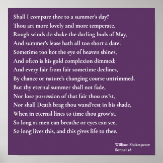 Affiche Dois-je te comparer à un jour d'été ? sonnet 18