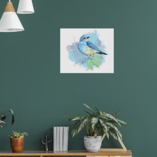 Affiche d'oiseau de jardin bleu joli oiseau bleu à