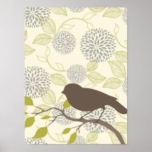 Affiche d'oiseau et de fleur