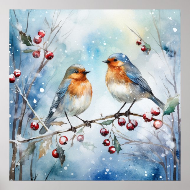 Affiche d'oiseaux d'hiver (Devant)