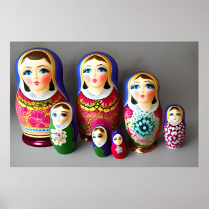 Affiche Dolls matrioshka vert rose bleu beau décor