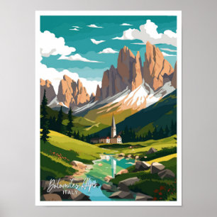 Affiche Dolomites Alpes Italie Voyage illustration Vintage