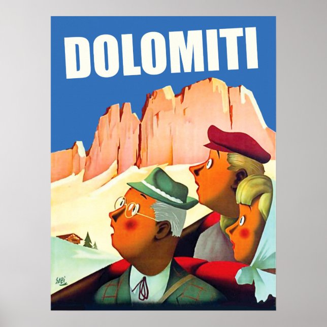 Affiche Dolomites Alpes, touristes en tourisme (Devant)