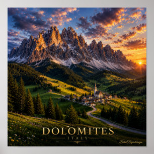 Affiche Dolomites Italie Coucher de soleil Paysage de mont