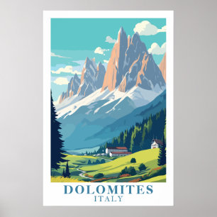 Affiche Dolomites Italie Rétro Voyage Montagne Art Alpin
