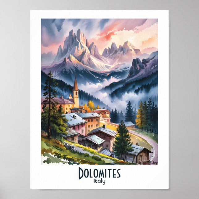 Affiche Dolomites Italy Alps Mountain Landscape Watercolor (Devant)