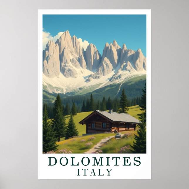 Affiche Dolomites Italy Mountain Alpine Cabin Art (Devant)