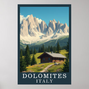 Affiche Dolomites rétro Italie Montagne Cabine alpine Art