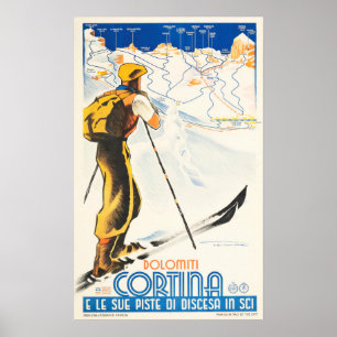 Affiche DOLOMITI CORTINA et ses pistes de ski Italie Hiver