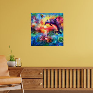 Affiche Dolphin lunaire Côtier Nautique Floral Turquoise