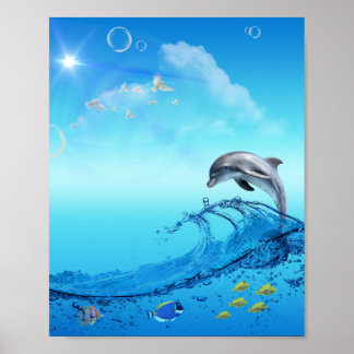 Affiche Dolphin Wave Frutiger Aero