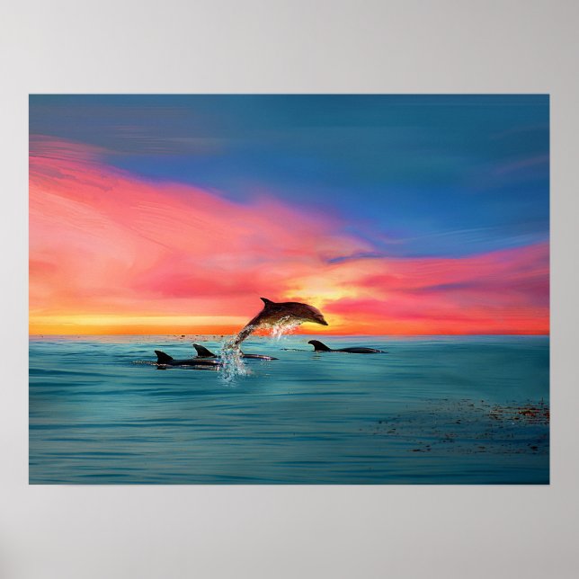 Affiche Dolphins Beach Sunset Imaginaire Art (Devant)