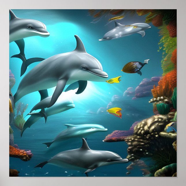 Affiche Dolphins Swimming Underwater  (Devant)