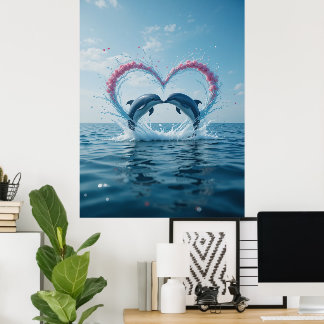 Affiche Dolphins Valentine Tropical Love Heart Ocean