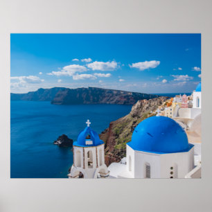 Affiche Domes bleus de Santorin