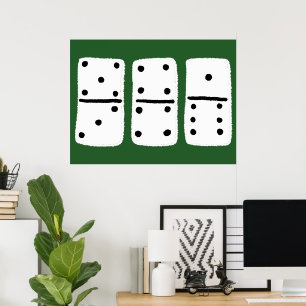 Affiche Dominos blancs avec points noirs sur vert