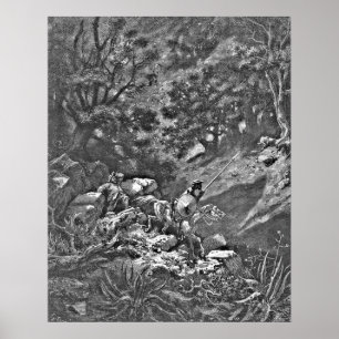 Affiche Don don Quichotte dans la gravure de forêt