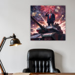 Affiche Donald Trump 2024 Héros militaire Pro-Trump Funny<br><div class="desc">Partagez votre amour pour le président Donald Trump en 2024 avec cette affiche de style Super Héros montrant Donald Trump dans une pose patriotique et héroïque,  debout au sommet d'un char militaire avec des feux d'artifice et des étincelles volant dans l'arrière - plan.</div>
