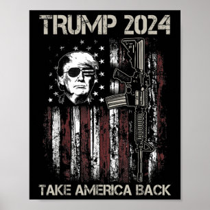 Affiche Donald Trump 2024 Reprendre l'Amérique Drapeau amé