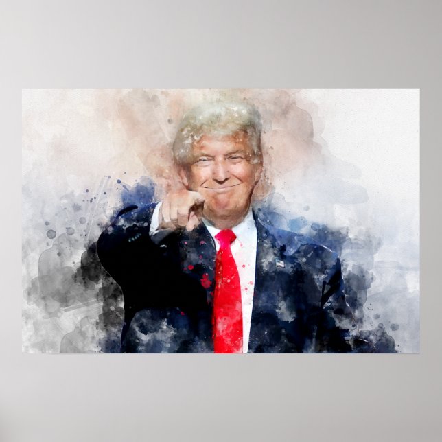 Affiche Donald Trump pointant le portrait aquarelle (Devant)