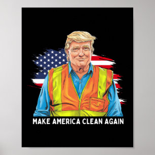 Affiche Donald Trump portant un gilet de poubelle Make Ame