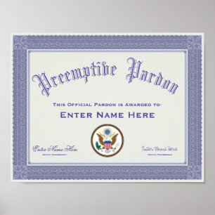 Affiche Donald Trump Preemptive Pardon Certification Drôle