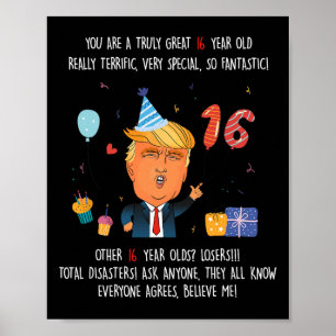 Affiche Donald Trump Président Drôle 16e Anniversaire Trum