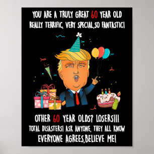 Affiche Donald Trump Président Funny 60e anniversaire Trum