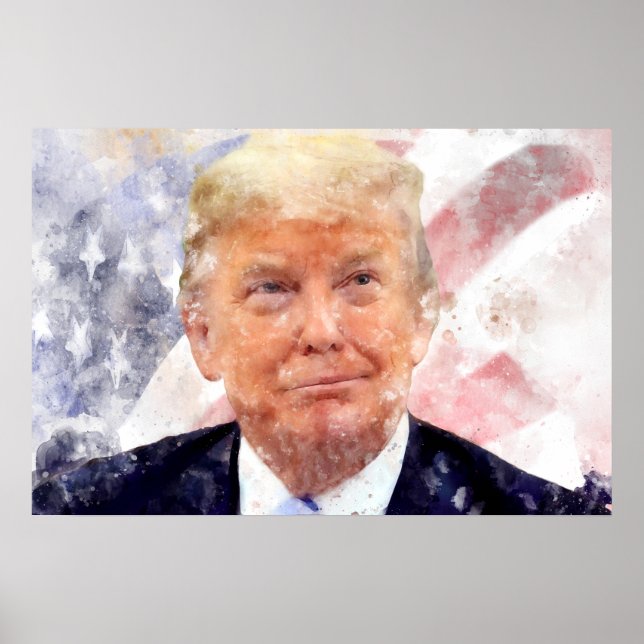 Affiche Donald Trump souriant avec le drapeau américain (Devant)