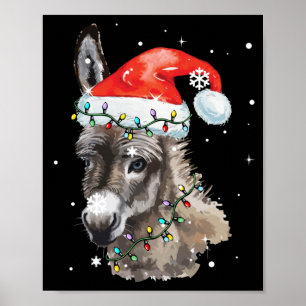 Affiche Donkey Christmas Color Lights Santa Hat Donkey