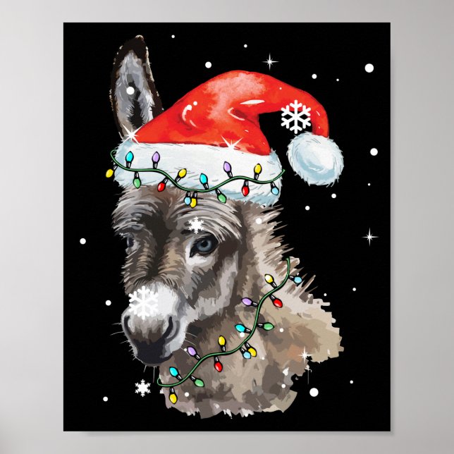 Affiche Donkey Christmas Color Lights Santa Hat Donkey (Devant)
