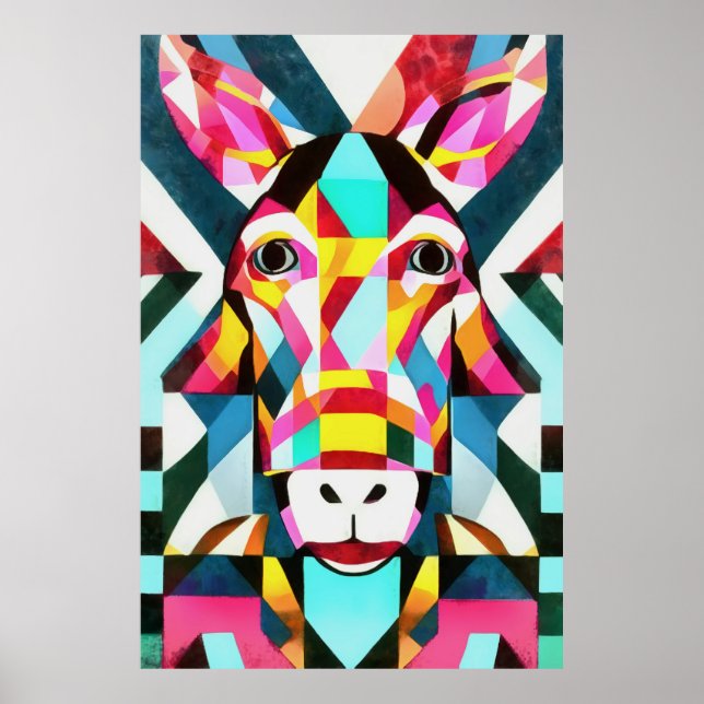 Affiche Donkey Colorful Fun Géométrique Art Abstrait (Devant)