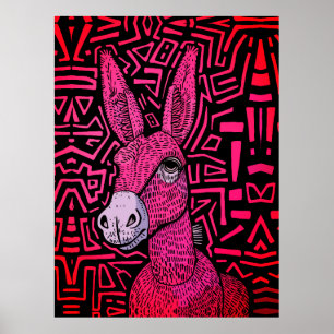 Affiche Donkey Tribal Neon - Gras et Psychédélique Art Mur