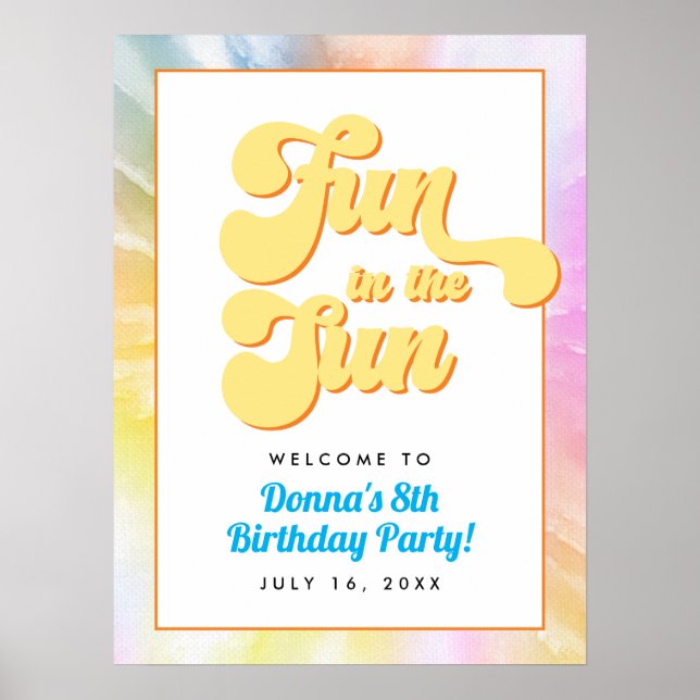 Affiche DONNA Retro Font Tie Dye Pool Party Anniversaire (Devant)