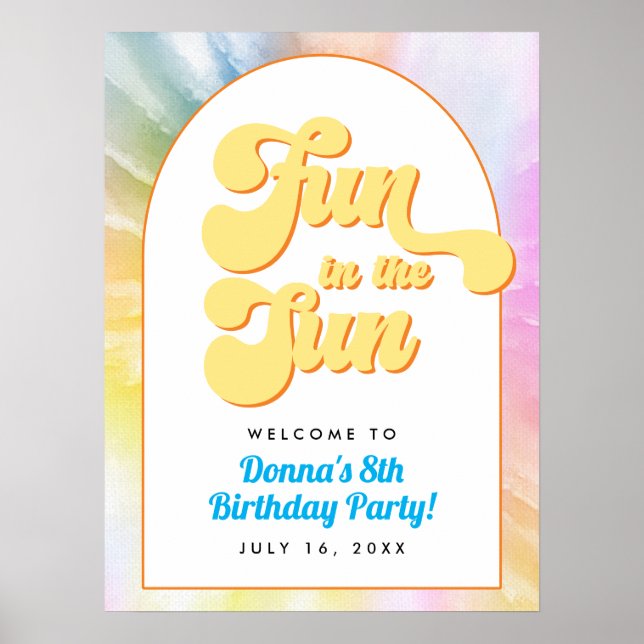 Affiche DONNA Retro Font Tie Dye Pool Party Anniversaire (Devant)