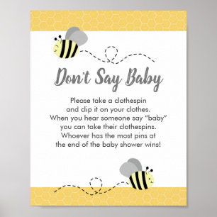 Affiche Don't Say Baby Bumble Bee Baby Shower Game