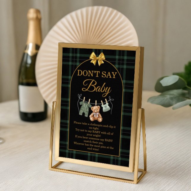 Affiche Don't Say Baby Game Sign Green Black  Teddy Bear (Créateur téléchargé)