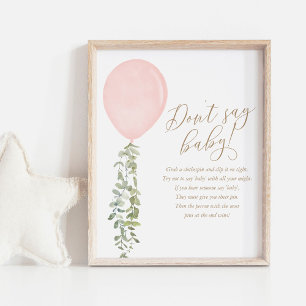 Affiche Don't Say Baby Pink Balloon Girl Baby Shower