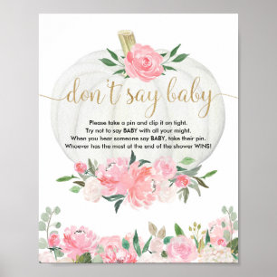 Affiche Don't say baby shower game fall pumpkin pink gold