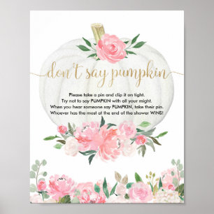 Affiche Don't say pumpkin baby shower game fall pink gold
