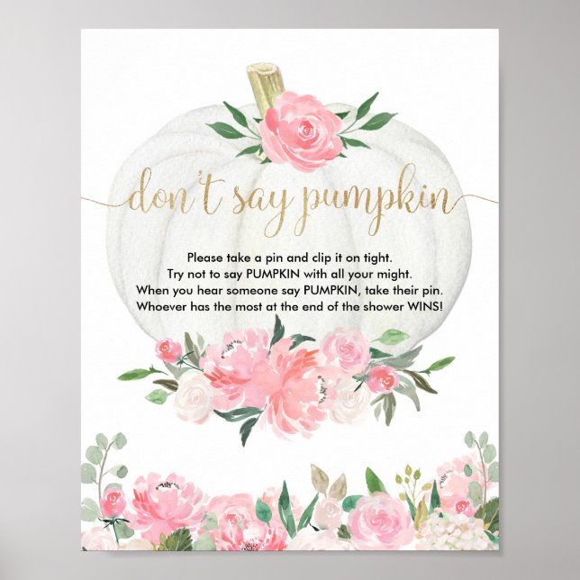 Affiche Don't say pumpkin baby shower game fall pink gold (Devant)