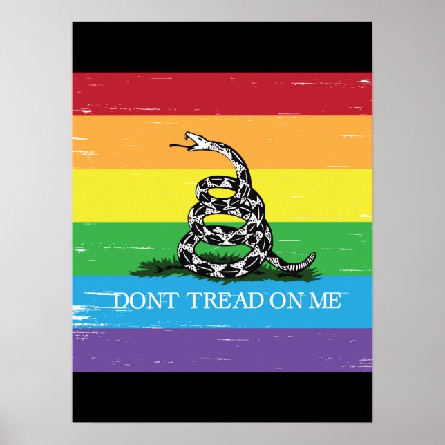 Affiche Don't tread on me Gadsden flag LGBT Rainbow grunge (Devant)