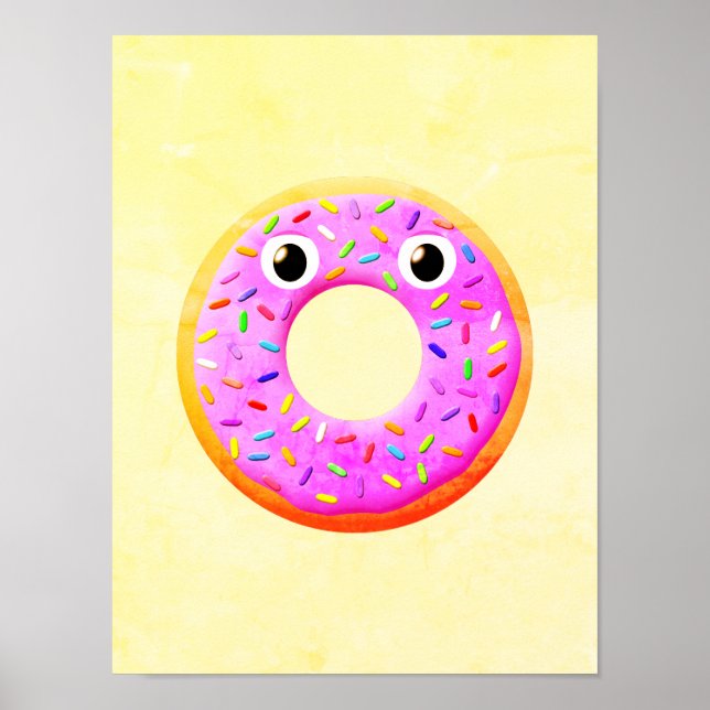 Affiche Donut Avec Yeux Et Sprinkings Dessin (Devant)