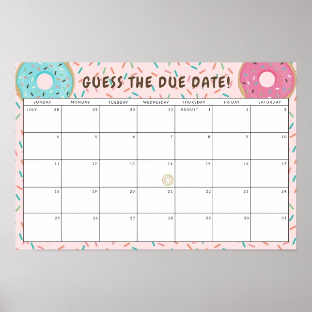 Affiche Donut Baby shower à thème devine la date d'échéanc (Devant)