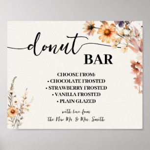 Affiche Donut Bar Mariage Fête des mariées Automne Fleurs