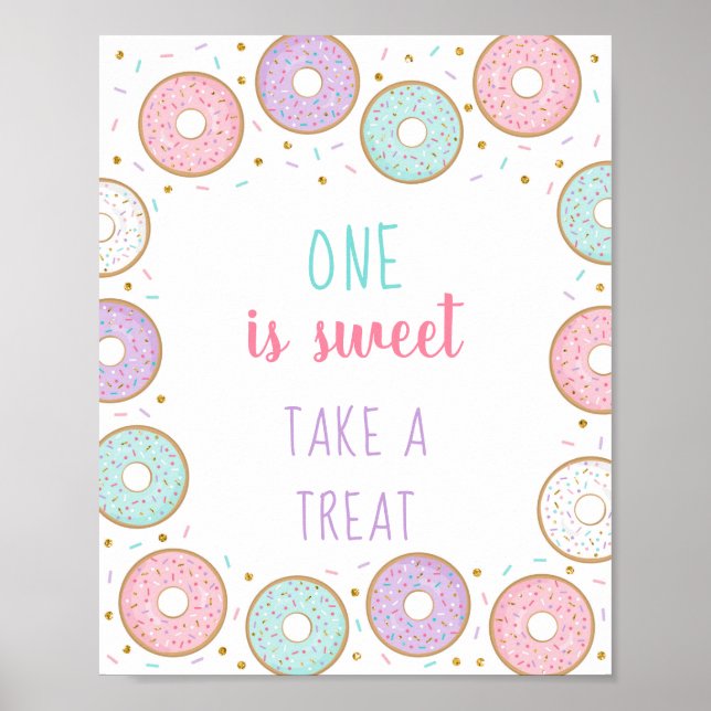 Affiche Donut Pink Gold One Est Doux Prenez Un Beau Annive (Devant)