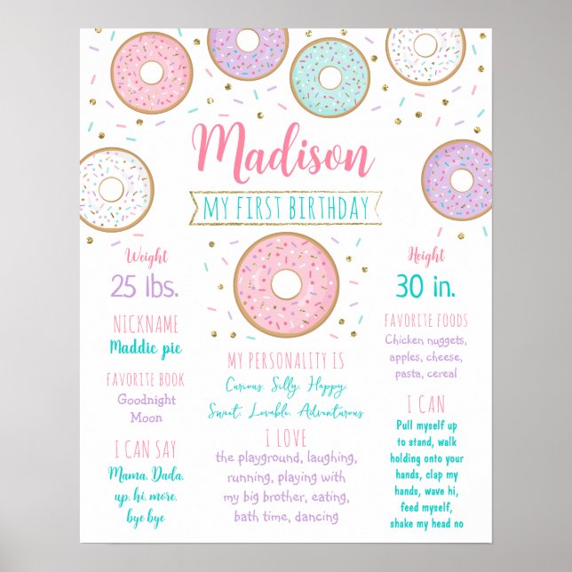 Affiche Donut Pink Gold Premier anniversaire Jalon (Devant)