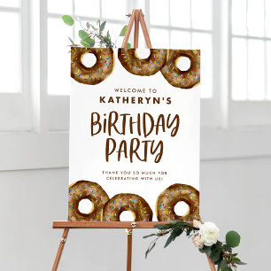 Affiche Donuts au chocolat Bienvenue à la fête d'anniversa