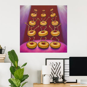 Affiche Donuts Danser Whimsical Doughnut Caractères