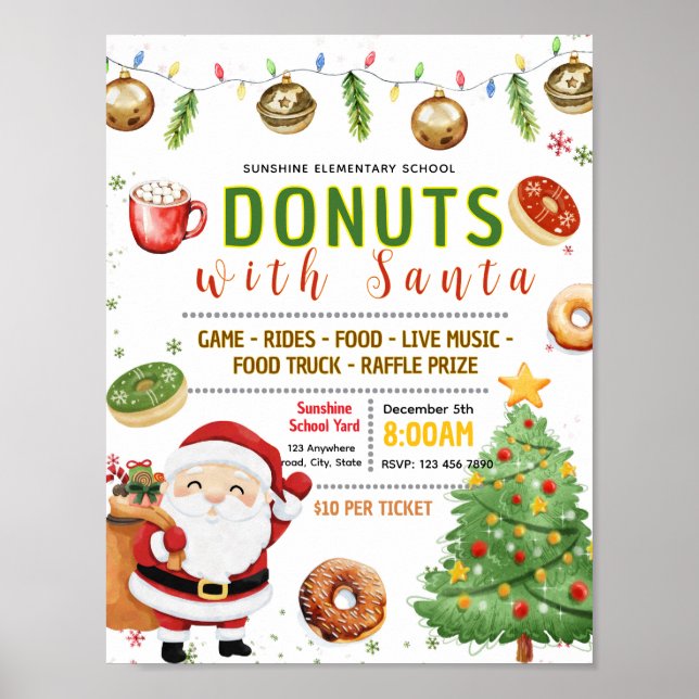 Affiche Donuts modifiables avec flyer de père noël (Devant)